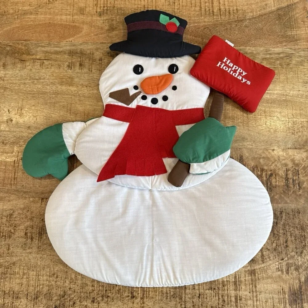 Vintage Cloth Wall Door Hanging Snowman Christmas Happy Holidays Lillian Vernon